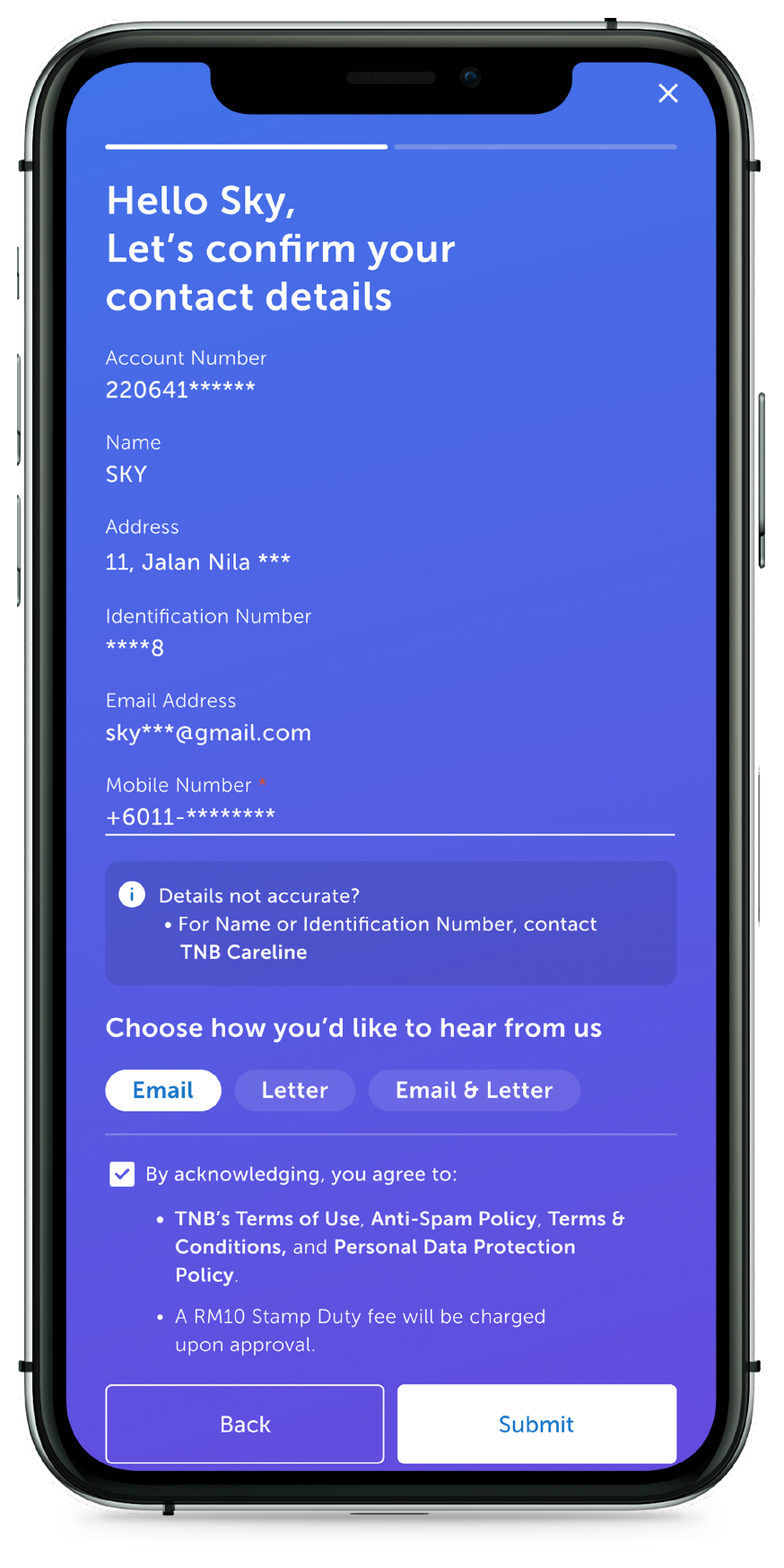 Review and confirm contact details